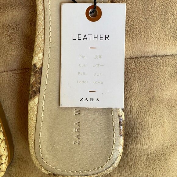 Zara Woman EU 41 US 10 leather snake print beige cream Tan nude slide sandals - Picture 11 of 13